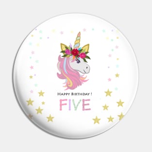 Five birthday greeting. Fifth. Magical Unicorn Birthday invitation. Party invitation greeting card Pin