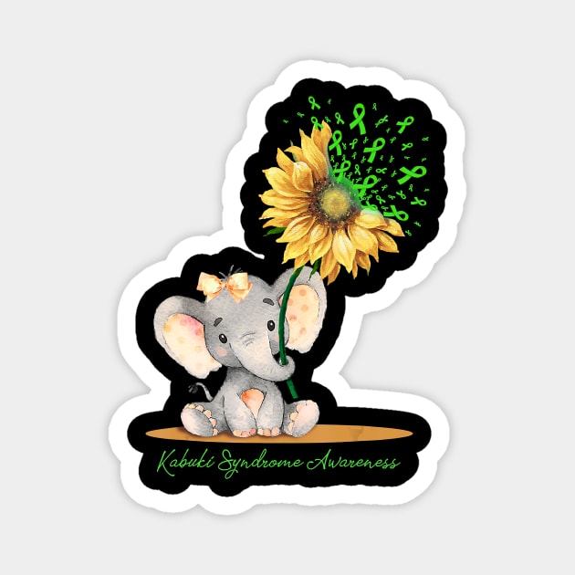 Kabuki Syndrome Awareness Cute Elephant Sunflower Lime Magnet by hony.white