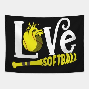 Love Softball Heart Ball Game Player Coach print Tapestry