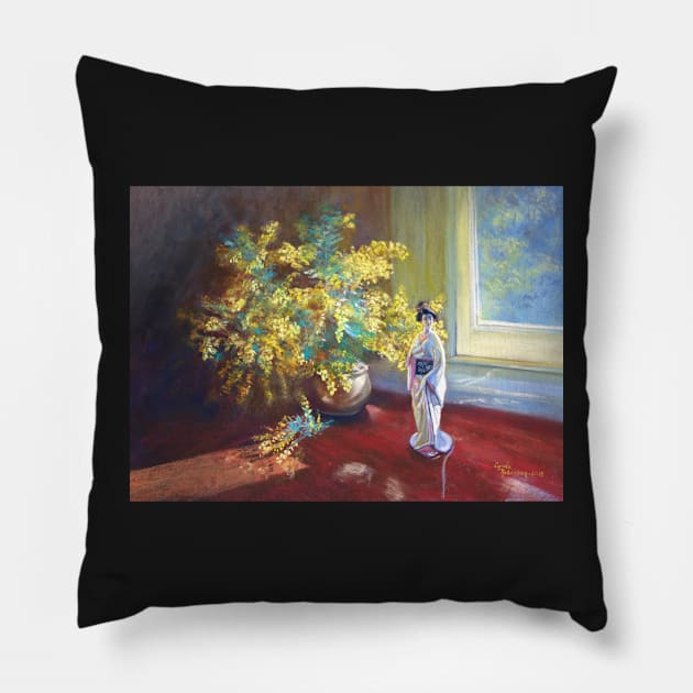 'Still LIfe with Wattle' Pillow by Lyndarob