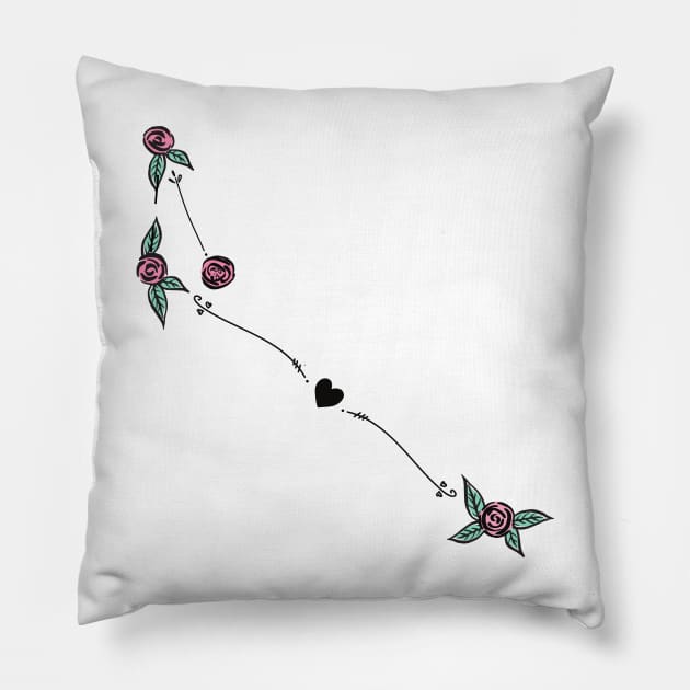 Apus (Bird of Paradise) Constellation Roses and Hearts Doodle Pillow by EndlessDoodles