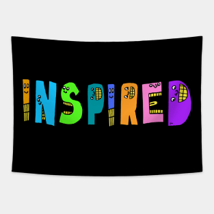 Cute Inspired Motivational Dancing Text Illustrated Letters, Blue, Green, Pink for all inspired people, who enjoy in Creativity and are on the way to change their life. Are you inspired for a Change? To Change yourself and make an Impact. Tapestry