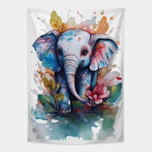 cute elephant colorful in roses Tapestry