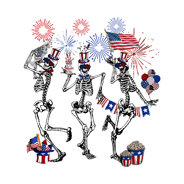 4th of July Skellies, Dancing Skeleton, American Flag, Red White Blue by artbyGreen