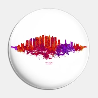 Philadelphia City Skyline - Watercolor Red, orange, purple Pin