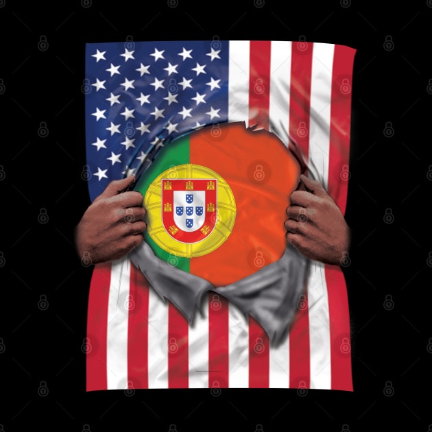 Portugal Flag American Flag Ripped - Gift for Portuguese From Portugal by Country Flags