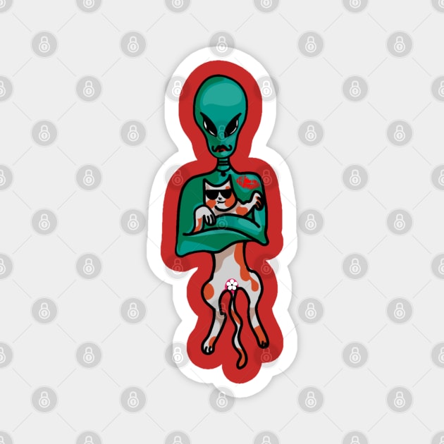 Cat alien Hoodie Magnet by Mic jr