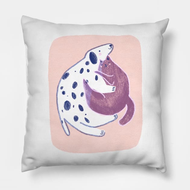 Pet Friends Dog and Cat Pillow by AnaRitaRobalo