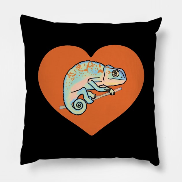 Orange Colorful Chameleon Heart for Chameleon Lovers Pillow by Mochi Merch