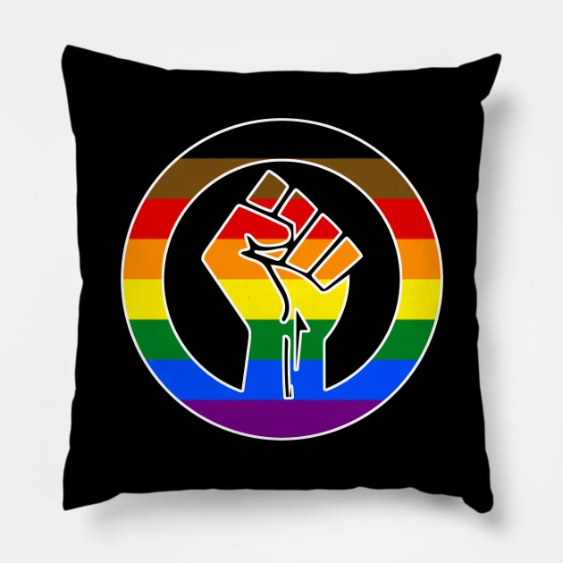 Black Lives Matter Fist Circled LGBTQ Flag People of Color Pride Pillow by aaallsmiles