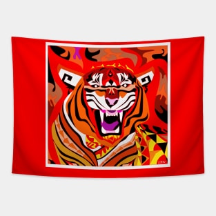 red crimson china tiger ecopop in bengal flames wallpaper Tapestry