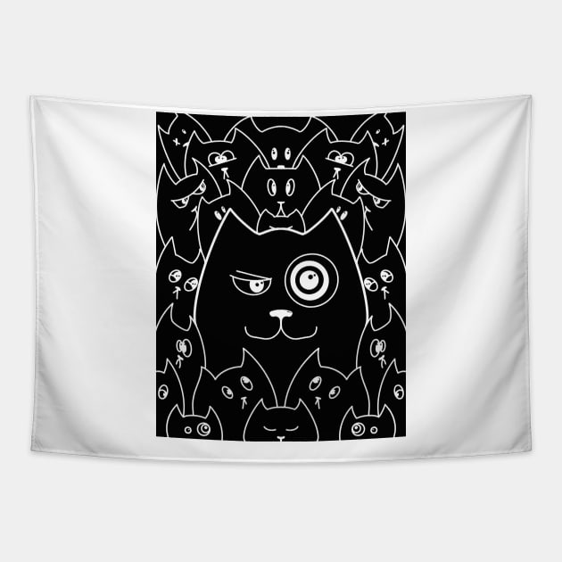 Qute Cartoon Cat Doodle / Cats Line Art Tapestry by Print Art Station