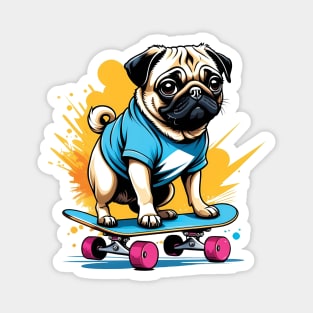 Pug on a Skateboard Magnet