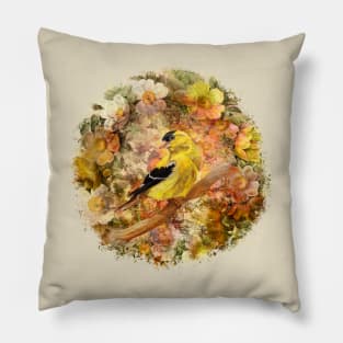 Goldfinch And Flowers Pillow