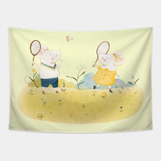 Badminton Players Tapestry