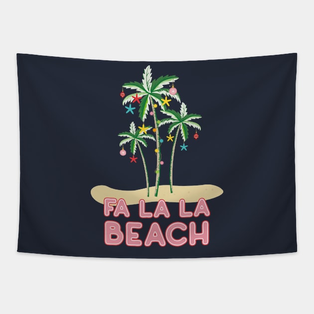 Fa La La La Beach Festive Palm Trees Tapestry by SharksOnShore