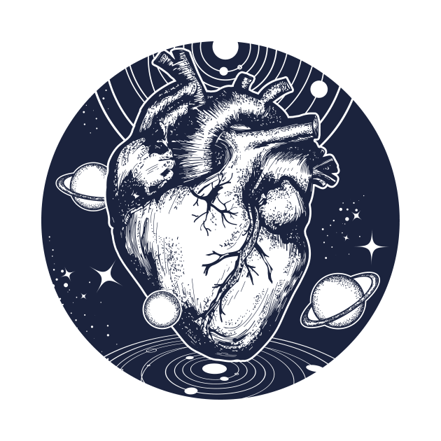 Space heart Blue and White surrounded by planets by BlindVibes