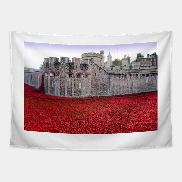 Tower of London Red Poppies Tapestry by AndyEvansPhotos
