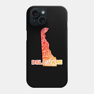 Colorful mandala art map of Delaware with text in red and orange Phone Case