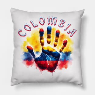 Colombian Pride Handprint Flag Watercolor Art Pillow