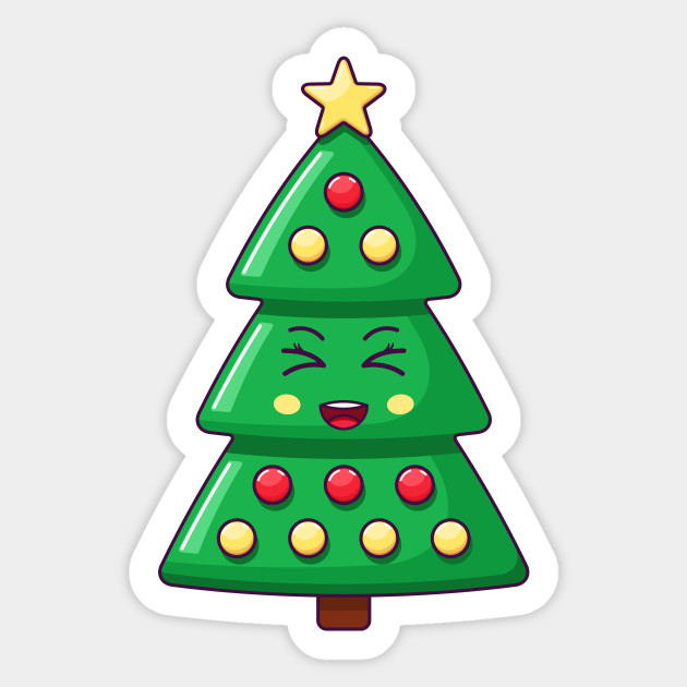 Cartoon Kawaii Christmas Tree With Laughing Face Christmas Tree Funny Sticker Teepublic