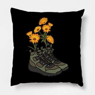 Hiking boots with wildflowers Pillow