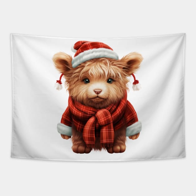 Christmas Baby Highland Cow #5 Tapestry by Chromatic Fusion Studio