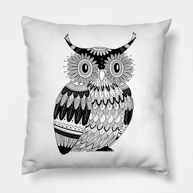 Black owl illustration Pillow by yuliia_bahniuk