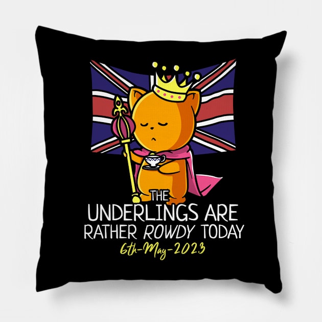 King Charles III Coronation Street Party Rowdy Underlings Pillow by NerdShizzle