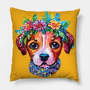 Beagle Puppy with Flower Crown Doodle Pillow