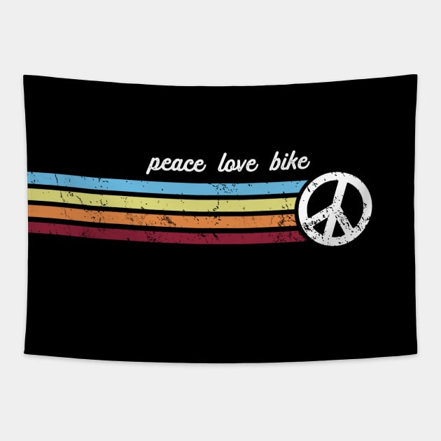 Retro Stripes Peace Love Bike Tapestry by Jitterfly