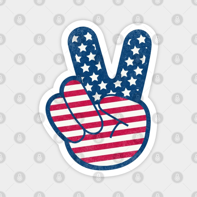 American Flag Retro Peace Sign Hand Distress Magnet by PUFFYP