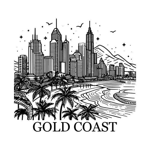 gold coast australia city simple line art illustration by art poo