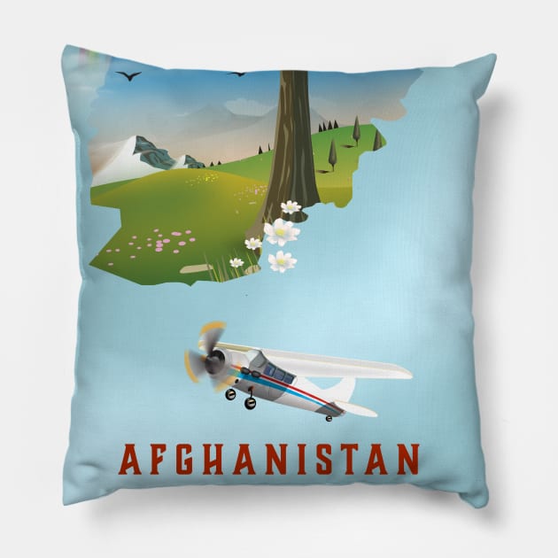 Afghanistan map travel poster Pillow by nickemporium1