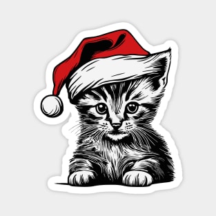 Christmas Cat with Santa Hat Magnet