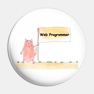 Web Programmer. Profession, work, job. Cat shows a banner with the inscription. Watercolor illustration. A gift for a professional Pin