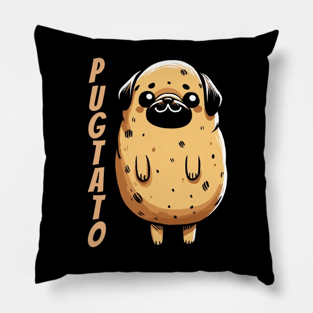 Pugtato Couch Potato Pug Dog Pillow by DoodleDashDesigns