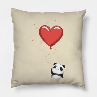 Cute Panda Holding A Heart Shaped Balloon Pillow