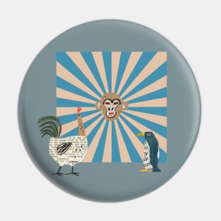 Trio: Monkey, Rooster & Penguin Pin