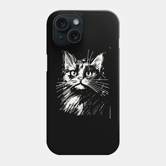 Cat Sketch Phone Case by Obotan Mmienu