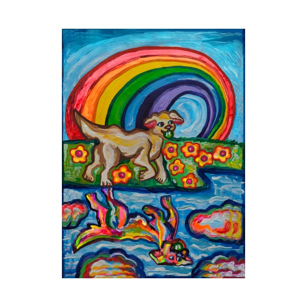 Rainbow Bridge Dog Reflecting on Life by Art by Deborah Camp