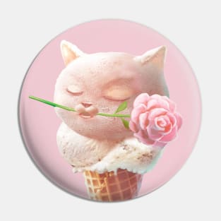 Summer Rose Cat Ice Cream Cone Pin