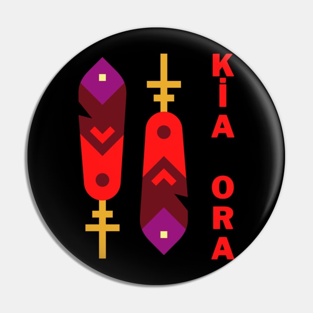 Red Kia Ora and Silver fern Design Pin by RONSHOP