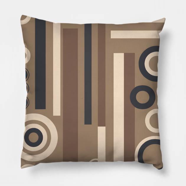 Retro Geometric Wallpaper: Earth-Toned Triangles, Circles, and Rectangles. Pillow by Zenflow