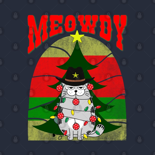 Meowdy, Festive cat with Christmas lights and ornaments by Blended Designs