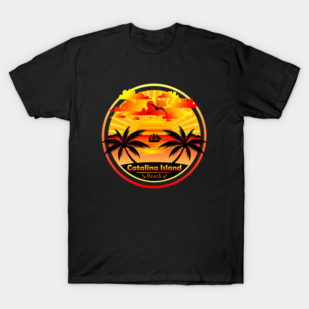 Discover Catalina Island Beach, Palm Trees Sunset, California Summer - Catalina Island - T-Shirt