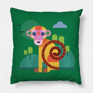 Monkey Flat Geometric Design Pillow