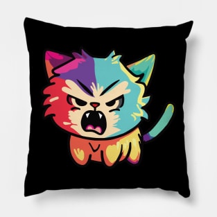 Colorful cute angry hissing cat Pillow