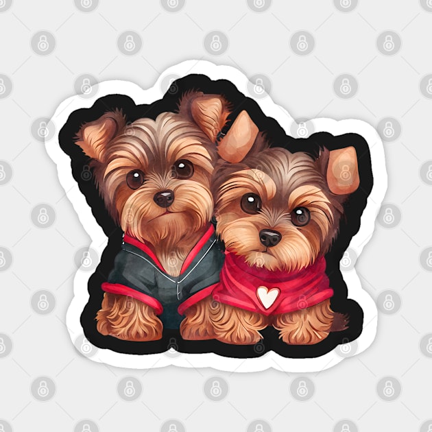 Valentines Day cute Yorkies - cute yorkie in love. Magnet by Cardies