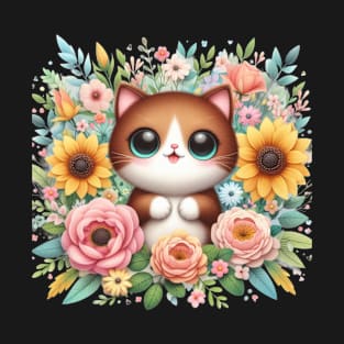 Flower Power Kitty: A Funny and Cute Cat's Joyful Garden Expedition T-Shirt